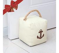 Marwood Tope de puerta de tela decorativo para el hogar y la oficina, tope de puerta interior con peso de 3.3 libras, tope de puerta resistente y suave con mango y diseño de ancla náutica, 5 x 6