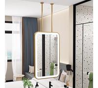 MARXAN Espejo Rectangular para Colgar en el Techo | Espejo Decorativo para el hogar - Espejo de tocador Iluminado para baño o vestidor | con Marco metálico Dorado y Doble Varilla(50cmx70cm)