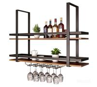 MARXAN Estante De Almacenamiento De Hierro con Estante De Madera Maciza Y Colgador De Copas De Vino, Soporte De Planta Montado En El Techo para Restaurante Y Organizador Colgante De Bar