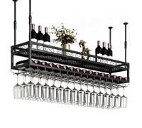 MARXAN Estante de Almacenamiento de Metal y Organizador Colgante de Isla de Bar, Estante para Botellas de Vino de Varios Niveles y Soporte para Copas de Vino montado en el Techo