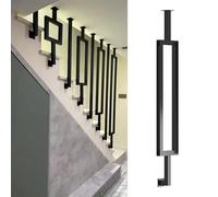 MARXAN Pasamanos de Escalera, Postes de balaustrada de Hierro Forjado Negro, barandillas Modernas en Forma de L para pasillos, áticos, porches y Balcones.(Rectangular,145cm)