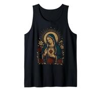 Mary Catholic Faith Vintage Floral Oración Camiseta sin Mangas