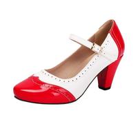 Mary Jane Bride Tobillo Mujer Punta Redonda Zapatos Sandalias Cuñas Mujer Alpadrillesen Cuero Chic Elegant Mary Jane Two Tone Classic Retro Oxford Wingtip 20s Bombas Vintage 50 años, rojo, 36 EU