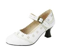 Mary Jane Brogue - Zapatos de mujer con plataforma de tacón de bloque vintage 1950 para mujer con brida ajustable, hebilla metálica cómoda para oficina y diarios retro, blanco, 36 EU