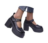 Mary Jane Mocasines para mujer, mocasines gruesos, con tacón, plataforma, zapatos de plataforma, tacón de bloque, mocasines, zapatos de charol, zapatos anchos para caminar, Negro , 37.5 EU