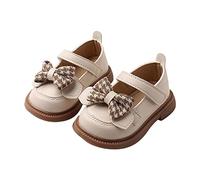 Mary Jane - Mocasines para niña con lazo, suela de goma plana, zapatos individuales, princesas, zapatos escolares, zapatos de cuero, para interiores y exteriores, Blanco, 19 EU