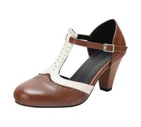 Mary Jane Mujeres Bride T Cuero PU Dos Tonos Brogue Bombas Punta Redonda Tacón Bloque Mediados Alto Vestido Vintage Zapatos Retro Elegantes Mary Jane Two Tone Classic Y Retro Oxford Wingtip 1920s