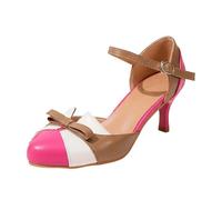 Mary Jane - Plataforma para mujer, tacón pequeño, estilo vintage, punta redonda, baja y tacón de bloque Gatsby Victorian 1920 con tobillera, rosa, 35 EU