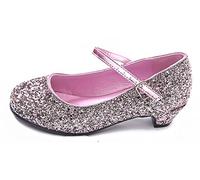 Mary Jane - Sandalias de tacón bajo con purpurina para niñas y niños, rosa brillante, 30 EU