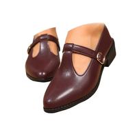 Mary Jane Shoes for Women, Classic T-Strap Ballet Flats Women's PU Leather Penny Mocasines Slip On Dressy Shoes for Office Work, rojo vino, 38 EU