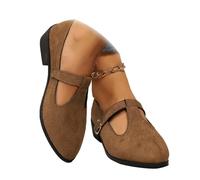 Mary Jane Shoes for Women, Classic T-Strap Ballet Flats Women's PU Leather Penny Mocasines Slip On Dressy Shoes for Office Work, marrón, 36 EU