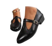 Mary Jane Shoes for Women, Classic T-Strap Ballet Flats Women's PU Leather Penny Mocasines Slip On Dressy Shoes for Office Work, matte black, 40 EU