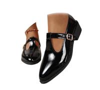 Mary Jane Shoes for Women, Classic T-Strap Ballet Flats Women's PU Leather Penny Mocasines Slip On Dressy Shoes for Office Work, negro brillante, 38 EU