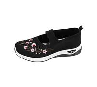 Mary Jane - Zapatillas deportivas para mujer, de malla transpirable, ortopédicas, ligeras, con flores, informales, de ajuste ancho, antideslizantes, suela suave, para correr, Black, 37 EU