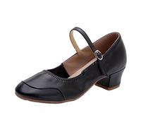 Mary Jane - Zapatos de baile latino para mujer, puntera cerrada, antideslizantes, tacones bajos, para fiestas, bodas, salones, personajes, suela de goma, sandalias de vestir, Black, 39 EU