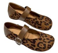 Mary Jane - Zapatos de ballet de ante sintético ortopedic para mujer, bonitos y redondos, clásicos, Mary Jane Flat Slip On Casual Shoes Office Work Dress, Leopard Print 1, 35 EU