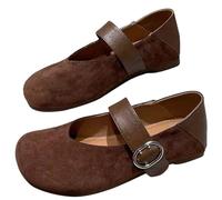 Mary Jane - Zapatos de ballet de ante sintético ortopedic para mujer, bonitos y redondos, clásicos, Mary Jane Flat Slip On Casual Shoes Office Work Dress, marrón 1, 35 EU