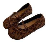 Mary Jane - Zapatos de ballet de ante sintético ortopedic para mujer, bonitos y redondos, clásicos, Mary Jane Flat Slip On Casual Shoes Office Work Dress, Leopard Print 2, 35 EU