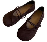 Mary Jane - Zapatos de ballet de ante sintético ortopedic para mujer, bonitos y redondos, clásicos, Mary Jane Flat Slip On Casual Shoes Office Work Dress, marrón 2, 39 EU