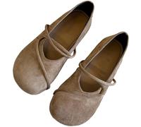 Mary Jane - Zapatos de ballet de ante sintético ortopedic para mujer, bonitos y redondos, clásicos, Mary Jane Flat Slip On Casual Shoes Office Work Dress, Color caqui 2., 39 EU