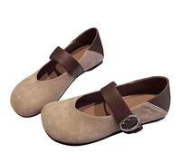 Mary Jane - Zapatos de ballet de ante sintético ortopedic para mujer, bonitos y redondos, clásicos, Mary Jane Flat Slip On Casual Shoes Office Work Dress, Color caqui 1., 38 EU