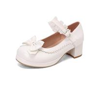 Mary Jane - Zapatos de cuña para mujer, con lazo, para tiempo libre, viajes, playa, románticos, cómodos, tacones medios, elegantes, moda festiva verano primavera, Blanco, 36 EU