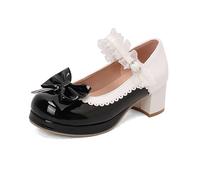 Mary Jane - Zapatos de cuña para mujer, con lazo, para tiempo libre, viajes, playa, románticos, cómodos, tacones medios, elegantes, moda festiva verano primavera, Negro , 36 EU