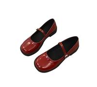 Mary Jane - Zapatos de piel para mujer, color marissu con punta redonda y plana, zapatos casuales de piel, elegantes, rojo, 38 EU