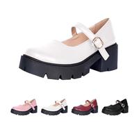 Mary Jane - Zapatos de tacón alto para mujer, plataforma gruesa | Punta redonda Zapatos altos Zapatos de tacón antideslizantes, Color sólido Mocasines con tacón de cuero Zapatos de mujer para