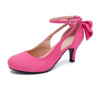 Mary Jane - Zapatos de tacón bajo con lazo y puntera cerrada para mujer, estilo retro, correa al tobillo, cómodos, para boda, noche, fiesta, oficina, trabajo, iglesia, rosa (Hot Pink Patent), 43 EU