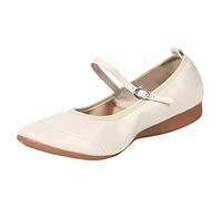 Mary Jane - Zapatos de tacón bajo para mujer, punta redonda, bailarinas, estilo vintage, de piel, para el tiempo libre, con correa de sujeción y plataforma, zapatos de charol, Blanco, 39 EU