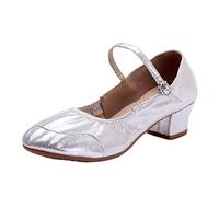 Mary Jane - Zapatos de tacón bajo para mujer, sandalias de baile para mujer, sandalias de práctica con correa de hebilla y puntera cerrada, cómodas sandalias de color sólido para salón de baile