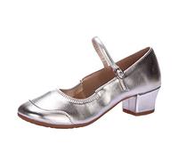 Mary Jane - Zapatos de tacón bajo para mujer, sandalias de baile para mujer, sandalias de práctica con correa de hebilla y puntera cerrada, cómodas sandalias de color sólido para salón de baile