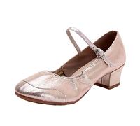 Mary Jane - Zapatos de tacón bajo para mujer, sandalias de baile para mujer, sandalias de práctica con correa de hebilla y puntera cerrada, cómodas sandalias de color sólido para salón de baile