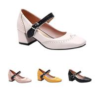 Mary Jane - Zapatos de tacón para mujer de los años 20 clásicos y retro de los años 20, con estampado Oxford de los años 50, estilo vintage, punta cerrada, correa de tobillo, 65 Beige, 40 EU