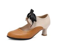 Mary Jane - Zapatos de tacón para mujer de los años 20, dos tonos, clásicos y retro, punta de ala Oxford, estilo vintage de los años 50, redondos, con cordones, marrón, 40 EU