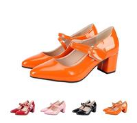 Mary Jane - Zapatos de tacón para mujer, tacón cuadrado, charol, naranja, 42 EU