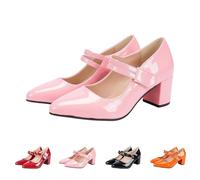 Mary Jane - Zapatos de tacón para mujer, tacón cuadrado, charol, Rosa., 38 EU