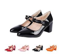 Mary Jane - Zapatos de tacón para mujer, zapatos de tacón bajo, zapatos de tacón bajo, zapatos elegantes de negocios, zapatos de vestir con hebilla de cuero para ocasiones festivas, Negro , 40 EU