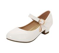 Mary Jane Zapatos de vestir para niña, tacones altos, tacones bajos, cosplay, fiestas, princesas, zapatos de noche, zapatos de princesa, zapatos escolares, para fiestas de cumpleaños, campus, blanco1