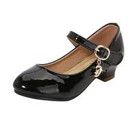 Mary Jane - Zapatos de vestir para niñas de 4 a 13 años con puntera puntiaguda y correa de tobillo de estrella, Black, 13 UK Child