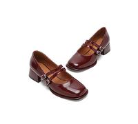 ERICAT Mary Jane Zapatos Mujer Viento Colegio Retro Moda Cabeza Redonda una Palabra con un Tacón Grueso Tacón Medio Alto