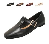 Mary Jane Zapatos para mujer, clásicos, con correa en T, planos, cómodos, de poliuretano, con puntos, para mujer, vestidos, informales, todos los días, Negro , 40 EU