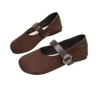 Mary Jane - Zapatos planos de ante marrón con correa con hebilla para la escuela, uso diario casual, café, 37.5 EU
