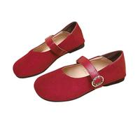 Mary Jane - Zapatos planos de ante marrón con correa con hebilla para la escuela, uso diario casual, Red, 38.5 EU