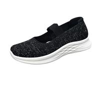 Mary Jane - Zapatos planos gruesos para mujer, ajuste extra ancho, sin cordones, de malla transpirable, antideslizantes, ortopédicos, ligeros, cómodos, informales, para el trabajo y la oficina, Black