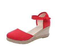 Mary Jane Zapatos planos para mujer, bailarinas elegantes, con punta cuadrada, zapatos informales, cómodos, transpirables, suaves, ligeros, para vestidos y tiempo libre, rojo, 41 EU
