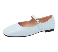 Mary Jane - Zapatos planos para mujer, con correa de hebilla, de tacón bajo, cómodos, de poliuretano, puntera cuadrada, zapatos planos para el trabajo, azul celeste, 44 EU