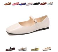 Mary Jane - Zapatos planos para mujer, puntera cuadrada, con correa ajustable en el tobillo, cómodas y informales, Blanco, 37 EU