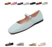 Mary Jane - Zapatos planos para mujer, puntera cuadrada, con correa ajustable en el tobillo, cómodas y informales, azul celeste, 42 EU